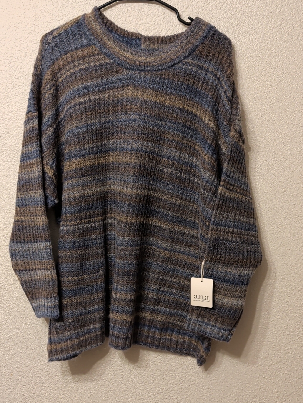 a.n.a Blue and Brown Striped Cozy Crewneck Sweater